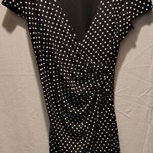 L'ONKEL Lisa Black & White Polka Dot Short Sleeve Midi Dress SZ T4 XL 10-12 NWOT